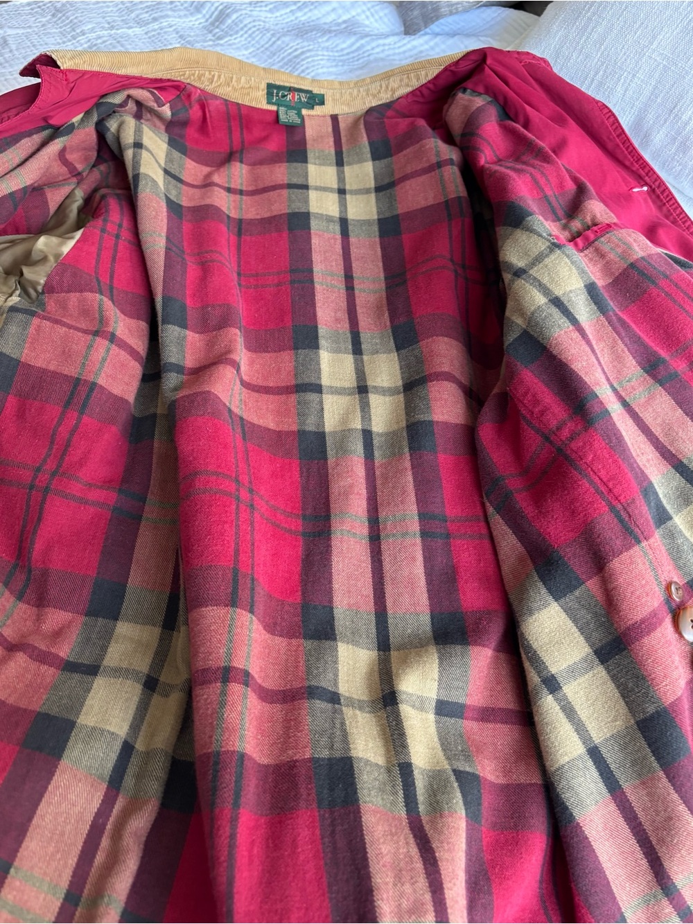 J. Crew Red Cotton Barn Jacket with Tan Corduroy Collar - Picture 12 of 16
